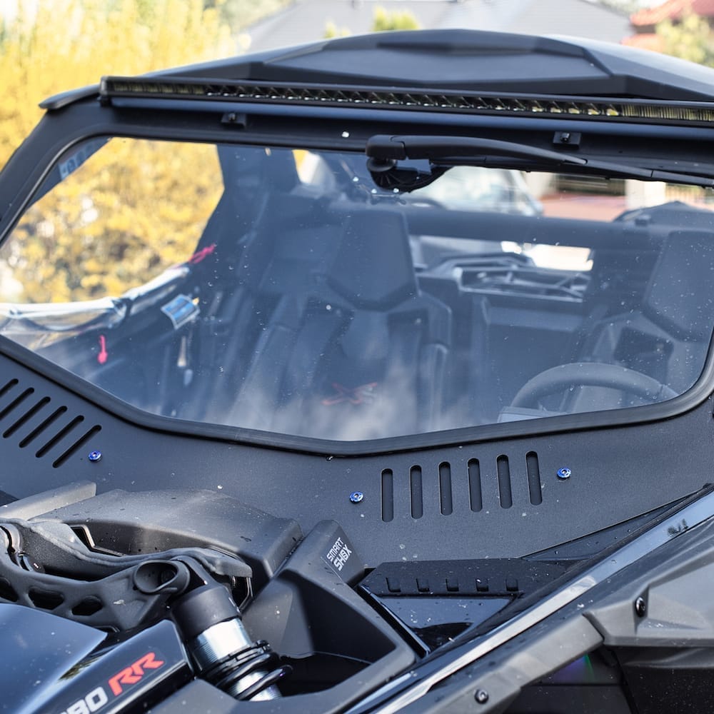 can-am extremalshield front windshield view with vents and wiper